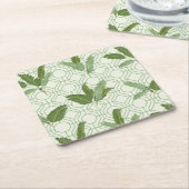 熱帯ヤシ葉 スクエアペーパーコースター (アングル)