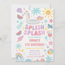 熱帯ユニコーンスプラッシュ誕生日パーティー 招待状