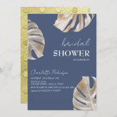 熱帯ユニーク金ゴールドモンステラブライダルシャワー 招待状 (正面/裏面)