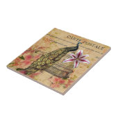 熱帯ユリの花の鳥かごのヴィンテージの孔雀 タイル (側面)