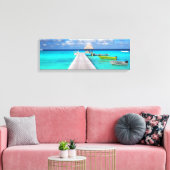 熱帯ラグーンにボートを持つジェットティ キャンバスプリント (インサイチュ (リビング))