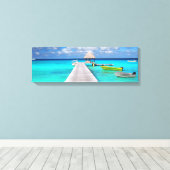 熱帯ラグーンにボートを持つジェットティ キャンバスプリント (インサイチュ (ウッドフロア))