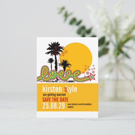 熱帯ラブサマーヤシの木が日付を保存 案内ポストカード (スタンド正面)