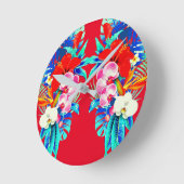 熱帯ランとヤシの葉ハワイアンフローラ ラウンド壁時計 (傾斜)