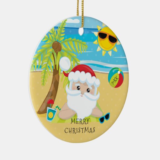熱帯リラックスさせるなサンタのハワイアンのクリスマス セラミックオーナメント (右)