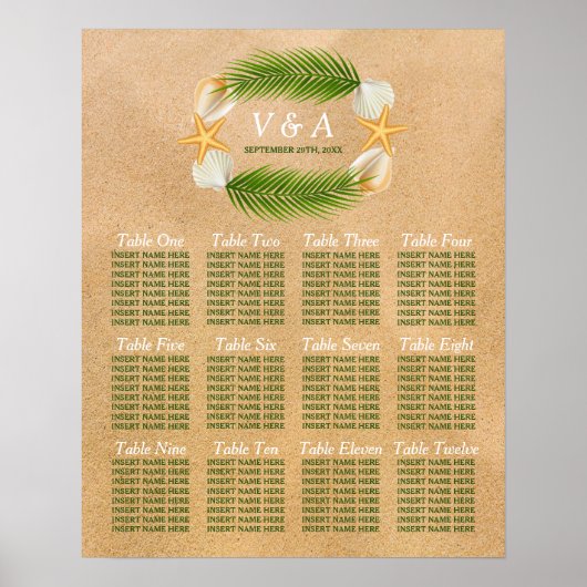 熱帯リースサンディビーチ結婚式シーティングチャート ポスター (正面)