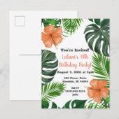 熱帯リーフとハイビスカスパーティの招待状 インビテーションポストカード (正面/裏面)