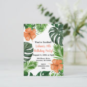 熱帯リーフとハイビスカスパーティの招待状 インビテーションポストカード (スタンド正面)