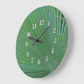 熱帯リーフの緑の写真対角抽象芸術葉 ラージ壁時計 (傾斜)