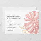 熱帯リーフパステル金ゴールド結婚式招待状 招待状 (正面)