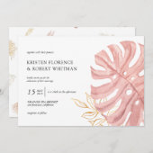 熱帯リーフパステル金ゴールド結婚式招待状 招待状 (正面/裏面)