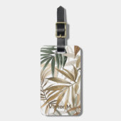 熱帯リーフ炭のパーソナライズエレガント金ゴールド ラゲッジタグ (正面縦)