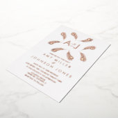 熱帯リーフ金ゴールド結婚リングや輪プレス 箔招待状 (回転した状態)