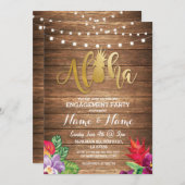 熱帯ルアウ（ハワイ式宴会）のアロハ花の婚約パーティの招待 招待状 (正面/裏面)