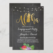 熱帯ルアウ(ハワイ式宴会)のアロハ金ゴールドの花の婚約の招待 招待状 (正面/裏面)