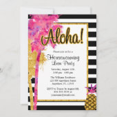 熱帯ルアウ(ハワイ式宴会)のストライプな引っ越し祝いパーティーのパーティーの招待 招待状 (正面)