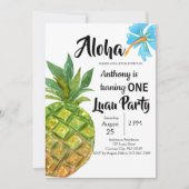 熱帯ルアウ(ハワイ式宴会)のパイナップル最初誕生会 招待状 (正面)