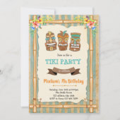 熱帯ルアウ（ハワイ式宴会）ティキ誕生日の招待 招待状 (正面)