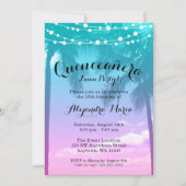 熱帯ルアウ(ハワイ式宴会)ティール(緑がかった色)ピンクキンセアニェラ招待状 招待状 (正面)