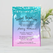 熱帯ルアウ（ハワイ式宴会）ティール（緑がかった色）ピンクスウィート16誕生日 招待状 (スタンド正面)
