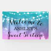 熱帯ルアウ(ハワイ式宴会)ティール(緑がかった色)ピンクスウィート16誕生日 横断幕 (横)