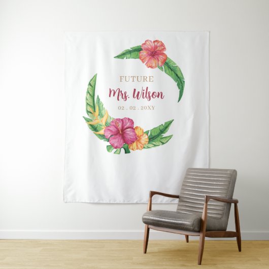 熱帯ルアウ(ハワイ式宴会)ハイビスカスブライダルシャワー背景 タペストリー (インサイチュ)