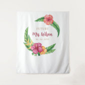 熱帯ルアウ(ハワイ式宴会)ハイビスカスブライダルシャワー背景 タペストリー (正面)