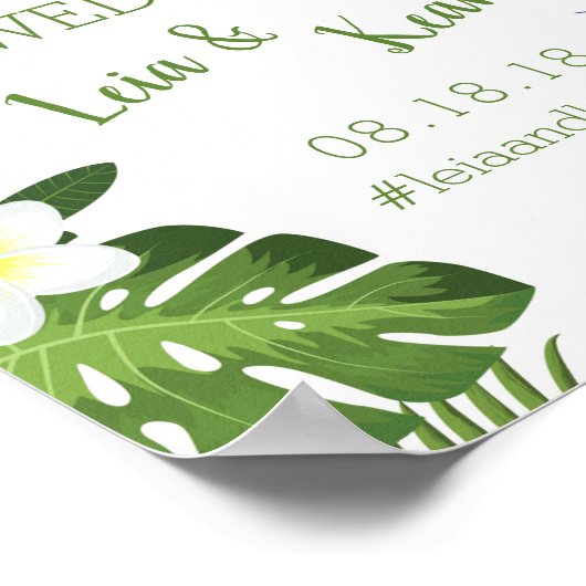 熱帯ルアウ（ハワイ式宴会）ハワイアンビーチ結婚式ウェルカムサイン ポスター (角)