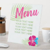 熱帯ルアウ(ハワイ式宴会)ハワイアン編集可能メニューテーブルパーティー 台座サイン (インサイチュ)