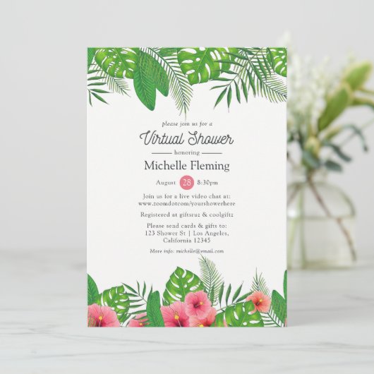 熱帯ルアウ(ハワイ式宴会)バーチャルブライダルまたはベビーシャワー 招待状 (スタンド正面)