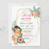 熱帯ルアウ（ハワイ式宴会）パイナップルガールベビーシャワー 招待状 (正面)