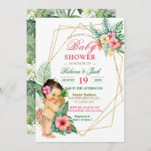 熱帯ルアウ(ハワイ式宴会)パイナップルガールベビーシャワー 招待状 (正面/裏面)