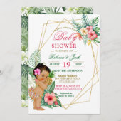 熱帯ルアウ(ハワイ式宴会)パイナップルガールベビーシャワー 招待状 (正面/裏面)