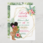 熱帯ルアウ（ハワイ式宴会）パイナップルガールベビーシャワー 招待状 (正面/裏面)