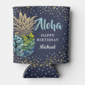 熱帯ルアウ（ハワイ式宴会）パイナップルネイビーブルービーチパーティー 缶クーラー (正面)