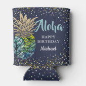 熱帯ルアウ（ハワイ式宴会）パイナップルネイビーブルービーチパーティー 缶クーラー (裏面)