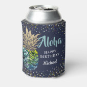 熱帯ルアウ（ハワイ式宴会）パイナップルネイビーブルービーチパーティー 缶クーラー (缶裏面)