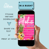 熱帯ルアウ（ハワイ式宴会）パイナップルビーチピンクガール誕生日 招待状