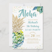 熱帯ルアウ（ハワイ式宴会）パイナップルビーチ誕生日招待状 招待状 (正面)