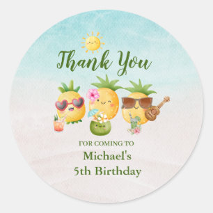 熱帯ルアウ(ハワイ式宴会)パイナップルビーチ誕生日 ラウンドシール