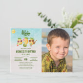 熱帯ルアウ（ハワイ式宴会）パイナップルビーチ誕生日 招待状 (スタンド正面)