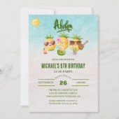 熱帯ルアウ(ハワイ式宴会)パイナップルビーチ誕生日 招待状 (正面)