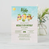 熱帯ルアウ(ハワイ式宴会)パイナップルビーチ誕生日 招待状 (スタンド正面)