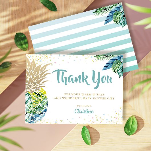 熱帯ルアウ（ハワイ式宴会）パイナップルベビーシャワーありがとう サンキューカード