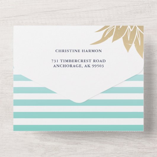 熱帯ルアウ(ハワイ式宴会)パイナップルベビーシャワーおむつラッフル オールインワン招待状 (裏面)