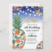 熱帯ルアウ(ハワイ式宴会)パイナップルライトグリッター誕生日 招待状 (正面)