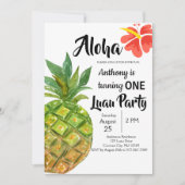 熱帯ルアウ（ハワイ式宴会）パイナップル第一誕生日パーティー 招待状 (正面)