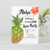 熱帯ルアウ（ハワイ式宴会）パイナップル第一誕生日パーティー 招待状 (スタンド正面)
