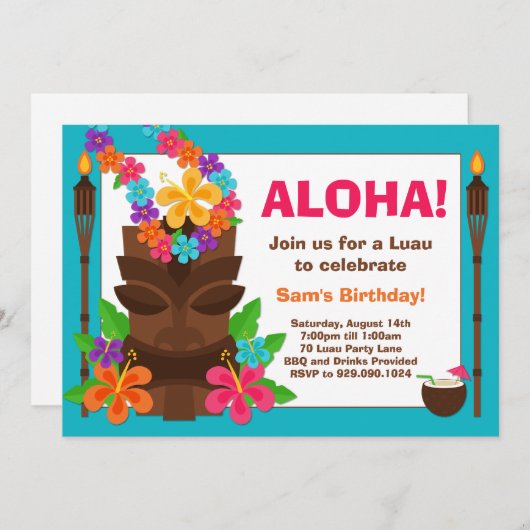 熱帯ルアウ（ハワイ式宴会）パーティの招待状 招待状 (正面/裏面)