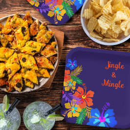 熱帯ルアウ（ハワイ式宴会）パーティーハイビスカスカスタム文言 ペーパープレート